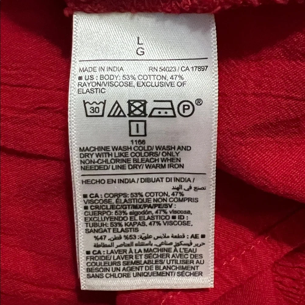 Old Navy Smocked Peplum Top Large Red Boho Festival Cottagecore Long Sleeve